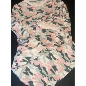 MUK LUKS  Hacci Knit Novelty Pajama Set Pink Camo Medium